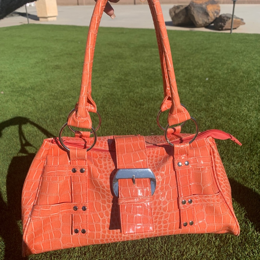 Coral Pink Y2k Faux Snakeskin Purse